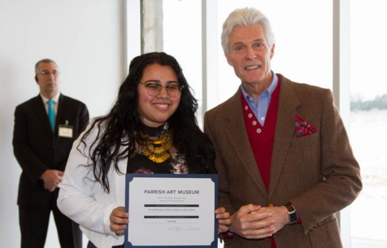 2017 Student Exhibition Award of Excellence recipient, Karen of East Hampton HS with Neill Slaughter