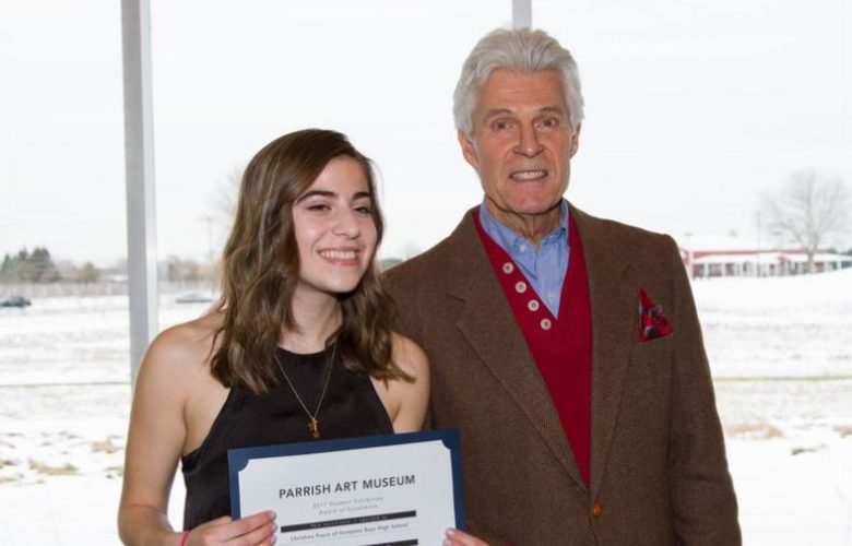 2017 Student Exhibition Award of Excellence recipient, Christina of Hampton Bays HS with Neill Slaughter