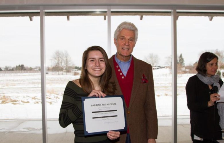 2017 Student Exhibition Award of Excellence recipient, Emily of Bellport High School with Neill Slaughter