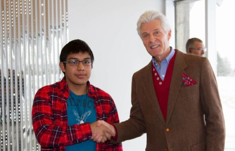 2017 Student Exhibition Award of Excellence recipient, Miguel of Southampton HS with Neill Slaughter