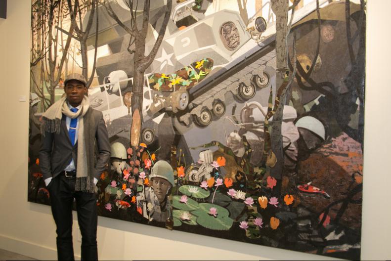 Artist Phillip Thomas stands by his work called "Tank"