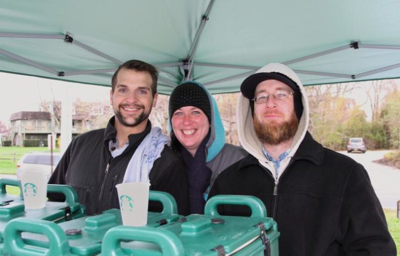 Starbucks baristas Matt Williams, Townee Peterson and Scott Raynor served freshly brewed coffee