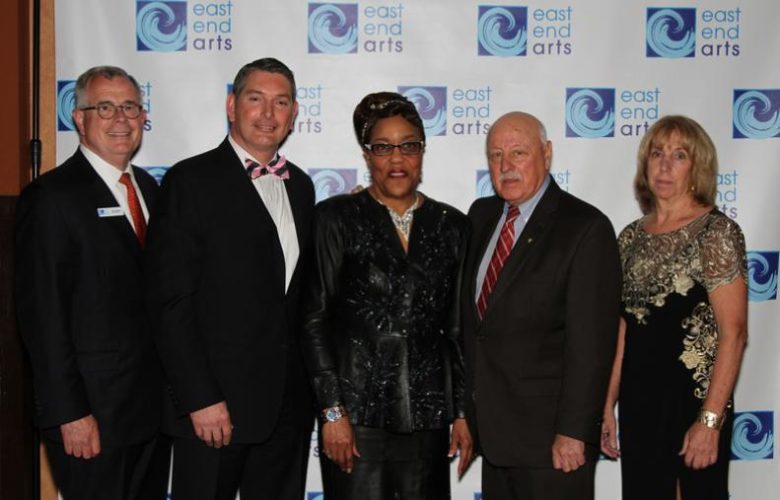 East End Arts Board President John McLane, Honorees Bob Syron of Peconic Landing, Reverend Maryanne McElroy and Senator Kenneth P. LaValle, EEA Executive Director Patricia Drake Snyder