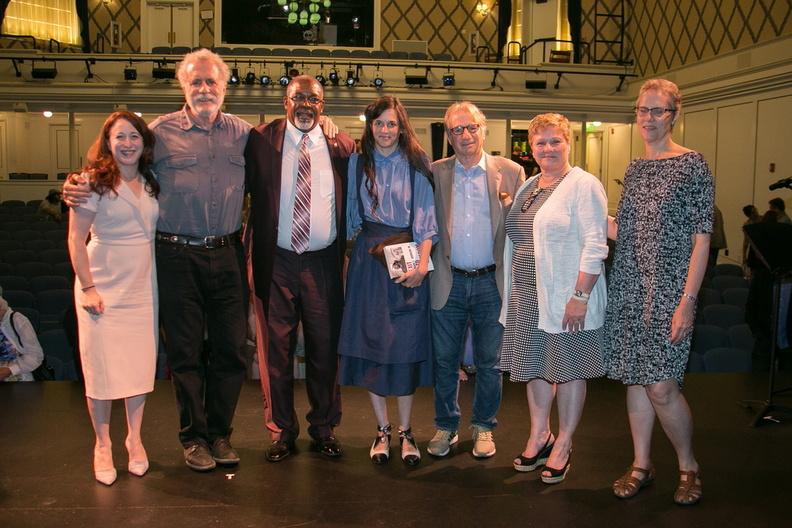 Innocence Project's Rebecca Brown, Peter Neufeld, and exoneree Calvin Johnson, photographer Taryn Simon, IP's Barry Scheck, Guild Hall director Christina Strassfield and IP's Maddy de Leon