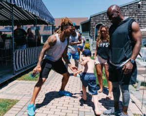 NY Jets Cornerback Buster Skrine and Denver Broncos Cornerback Chris Lewis Harris get some on-deck training in at The Montauk Yacht Club with some young rookies