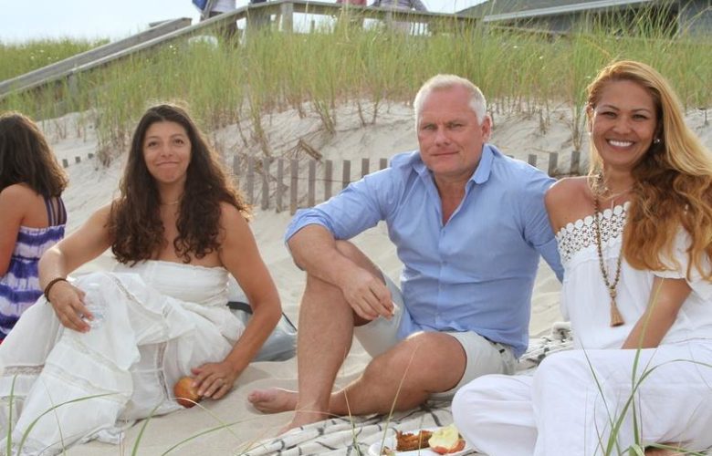 Nest Seekers sponsors enjoying a gorgeous night on the beach Djida Oppenheim, Geoff Gifkins and Noe Brown