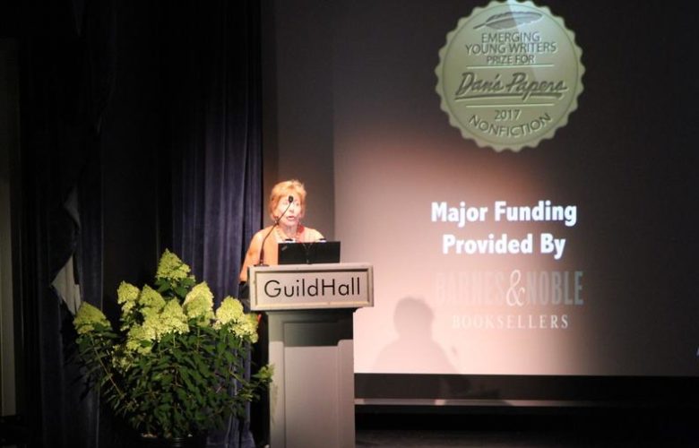 Gail Sheehy shares information about the Emerging Young Writers portion of the event