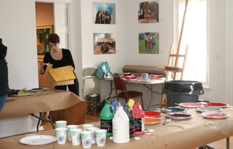 Participants painted and cut paper bags in the studio work space at Southampton Arts Center