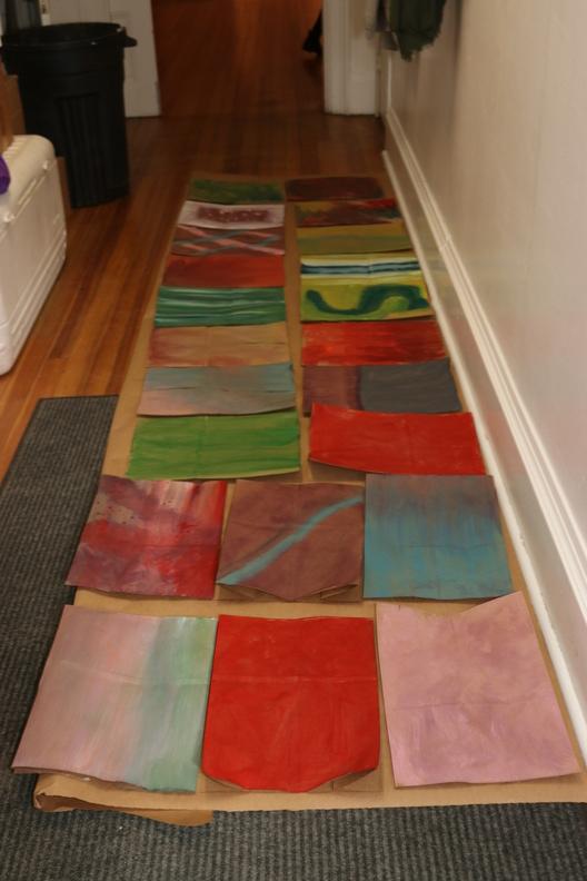 Finished paper bags were laid out to dry