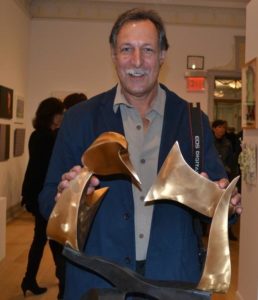 Sculptor Steve Zaluski displays his 'Conversation' piece