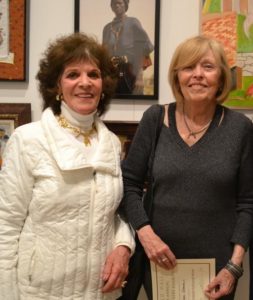 Best Work on Paper winner Arlene Bujese with Best Representational Work winner Kathleen Ullman