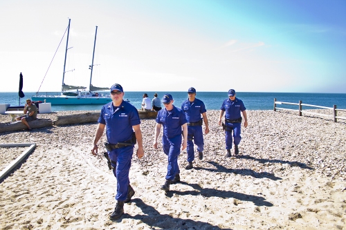 The U.S. Coast Guard arrives at Navy Beach in Montauk for their Navy SEAL Foundation Fundraiser this past Saturday.