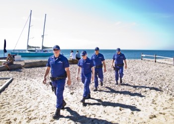 The U.S. Coast Guard arrives at Navy Beach in Montauk for their Navy SEAL Foundation Fundraiser this past Saturday.