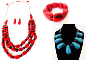 Necklaces and a bracelet by Eco-Vogue.