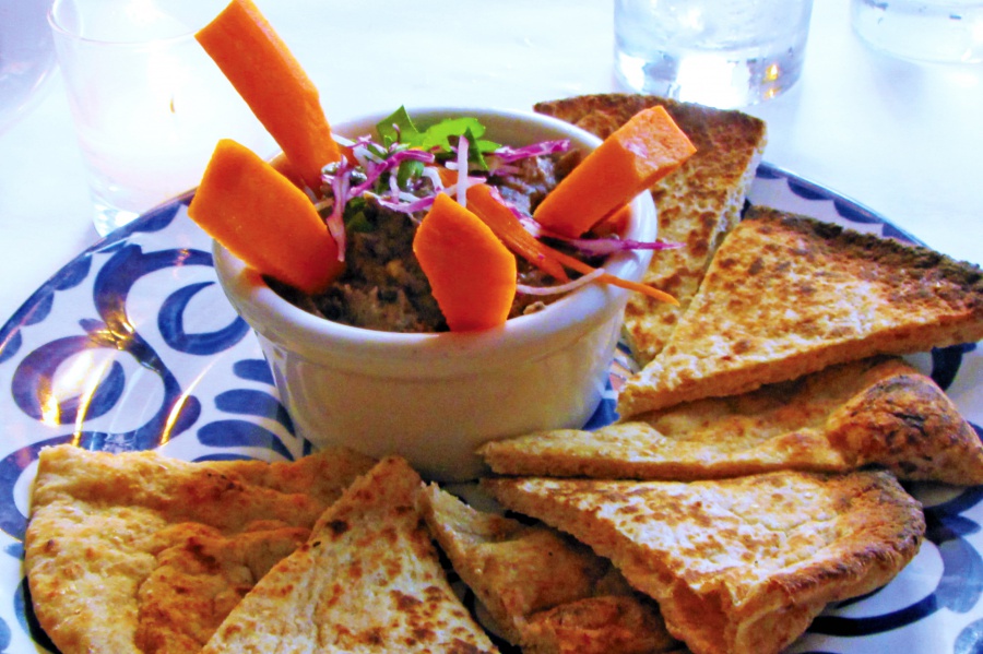 Bean hummus and pita bread appetizer at Dockside Bar & Grille. Credit: Stacy Dermont