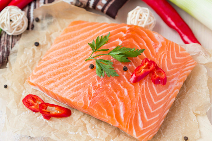 Raw fillets of red fish, salmon, cooking healthy diet dishes