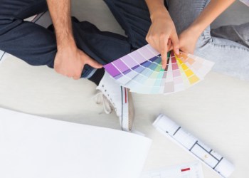 Couple looking at color charts