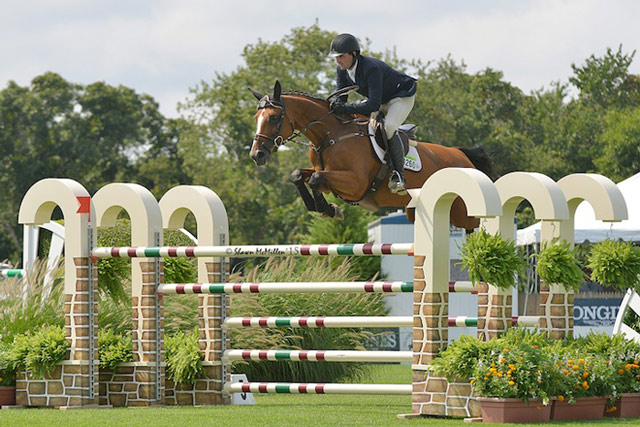 Lorcan Gallagher of Ireland guided Esquina Van Klapscheut to the top of the $20,000 Royalton Farms Jumper Challenge at the Hampton Classic.