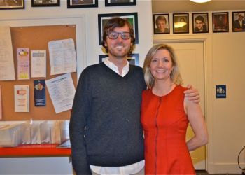 David Nugent (HIFF Artistic Director) and Anne Chaisson (HIFF Executive Director) backstage at the John Drew Theater.