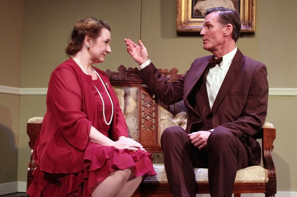 Pamela Kern as Veta Louise Simmons and Matthew Conlon as Elwood P. Dowd in “Harvey.”