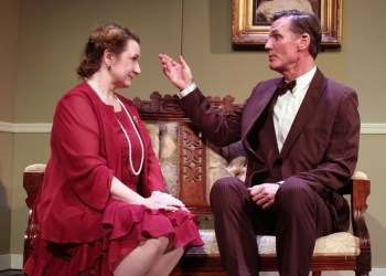 Pamela Kern as Veta Louise Simmons and Matthew Conlon as Elwood P. Dowd in “Harvey.”
