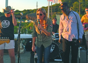 Nancy Atlas performs with Chad Smith of the Red Hot Chili Peppers and Winston Irie.