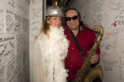 Nancy Atlas and Arno Hecht backstage at Bay Street Theatre.