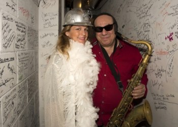 Nancy Atlas and Arno Hecht backstage at Bay Street Theatre.