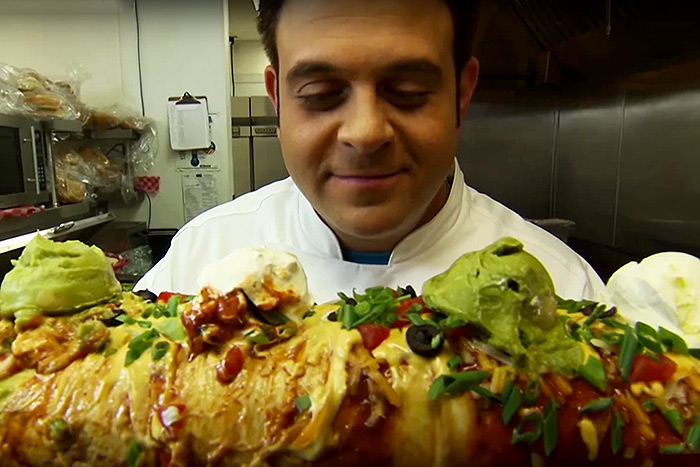 Adam Richman tackles the B3 burrito on "Man v. Food"