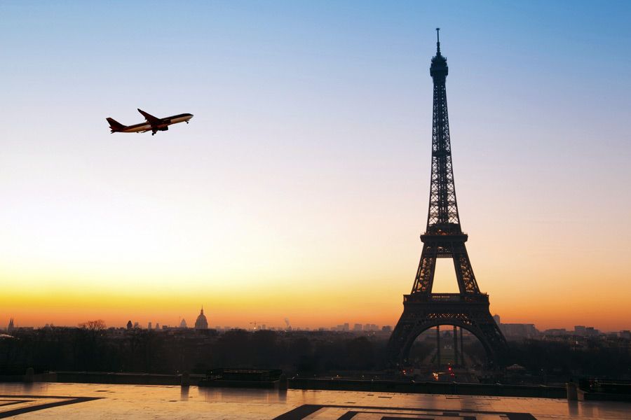 Airplane over Paris travel