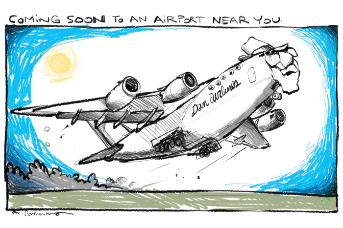 East Hampton Airport cartoon by Mickey Paraskevas