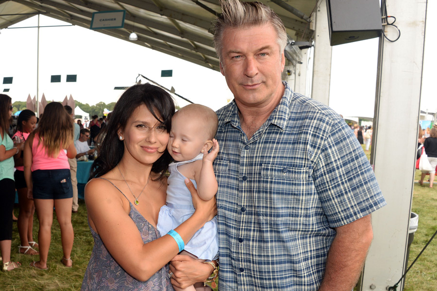 Alec and Hilaria Baldwin with baby Carmen Gabriela at Super Saturday 2014
