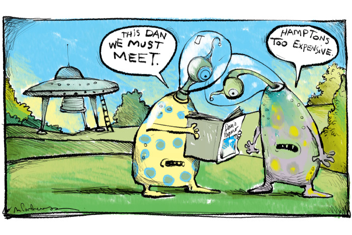 alien invaders cartoon by Mickey Paraskevas
