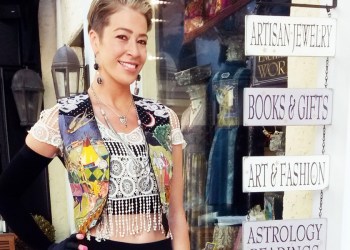 Modeling one of Amy Zerner's vests