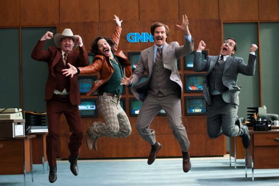 David Koechner, Paul Rudd, Will Ferrell and Steve Carell star in "Anchorman 2: The Legend Continues."