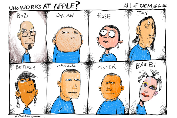 Apple Store cartoon by Mickey Paraskevas