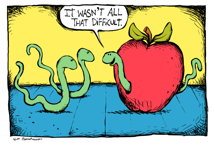 Apple cartoon by Mickey Paraskevas