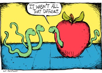 Apple cartoon by Mickey Paraskevas