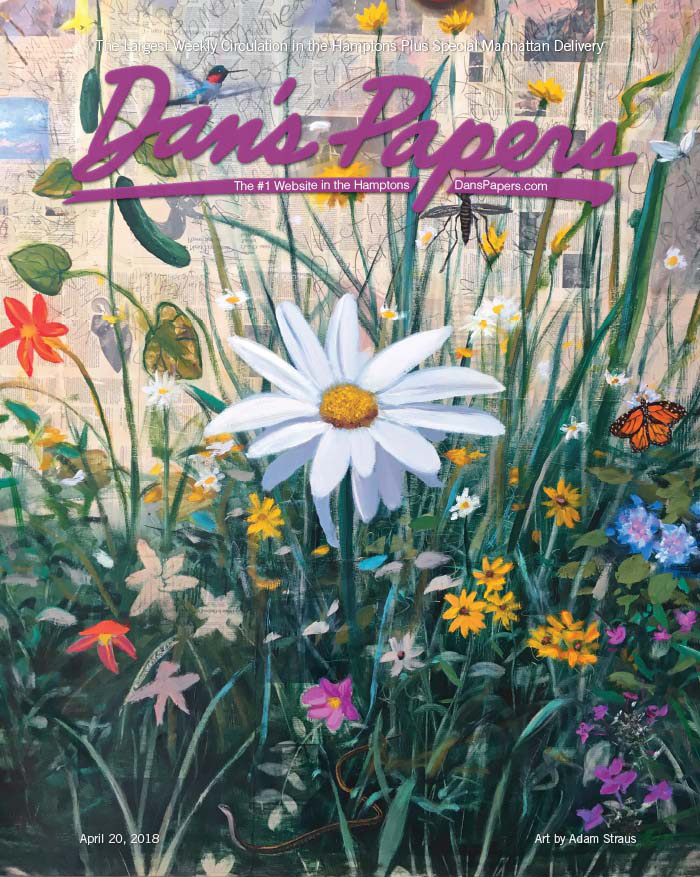 April 20, 2018 Dan's Papers cover art featuring painted flowers and newspapers by Adam Straus