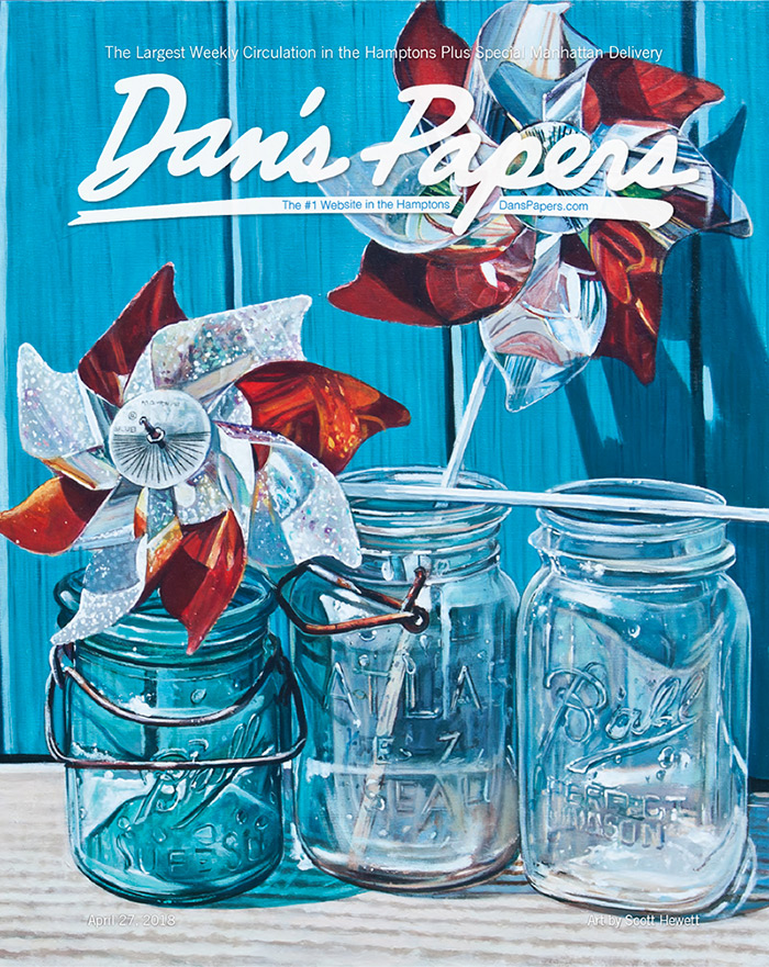 Dan's Papers cover art realism painting by Scott Hewett featuring Ball jars and pinwheels
