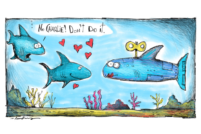 Artificial fish cartoon by Mickey Paraskevas