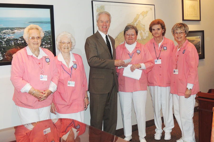 ELIH Auxilians Nora Busch, Toni DeMeo; Paul J. Connor III, President/CEO for Eastern Long Island Hospital; Alice Roggie, Auxiliary President; Margaret Flanagan and Iris Begora, Auxiliary Treasurer.