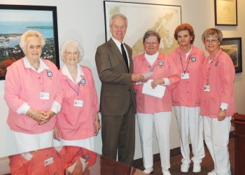 ELIH Auxilians Nora Busch, Toni DeMeo; Paul J. Connor III, President/CEO for Eastern Long Island Hospital; Alice Roggie, Auxiliary President; Margaret Flanagan and Iris Begora, Auxiliary Treasurer.