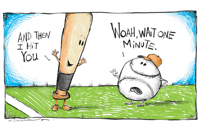 Baseball cartoon by Mickey Paraskevas