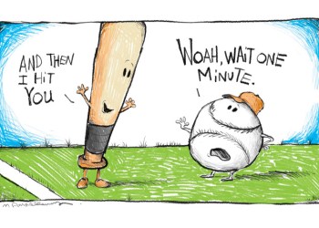 Baseball cartoon by Mickey Paraskevas