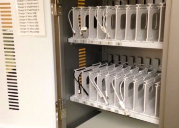 Hampton Bays Public Library YA charging cabinet.