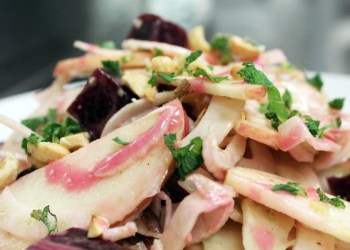 Beet, Fennel, Mint & Preserved Cherries with Milk Pail Apples - at The 1770 House in East Hampton