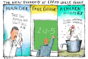 Bernie Sanders economy cartoon by Mickey Paraskevas