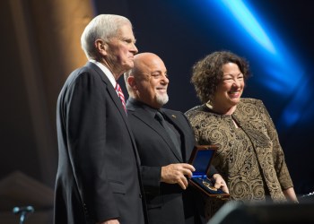 Billy Joel receives the Library of Congress Gershwin Prize for Popular Song from Dr. James H. Billington, the Librarian of Congress, and U.S. Supreme Court Justice Sonia Sotomayor at DAR Constitution Hall in Washington, DC.