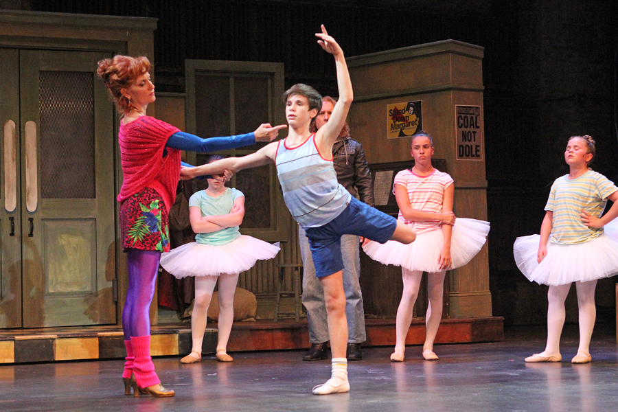 Janet Dickinson (Mrs Wilkinson) and Mitchell Tobin (Billy Elliot) Ballet Girls, (L to R) Erin Haggerty, Courtney Giattino and Emily Martin in Billy Elliot at Patchogue Theatre.